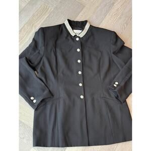 David Pond Black Jewel Collar Button Down Blazer Jacket Diamond Buttons Women 18